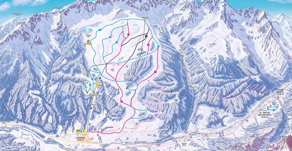 Pisteplan Skiområde Ladurns - Pflerschtal