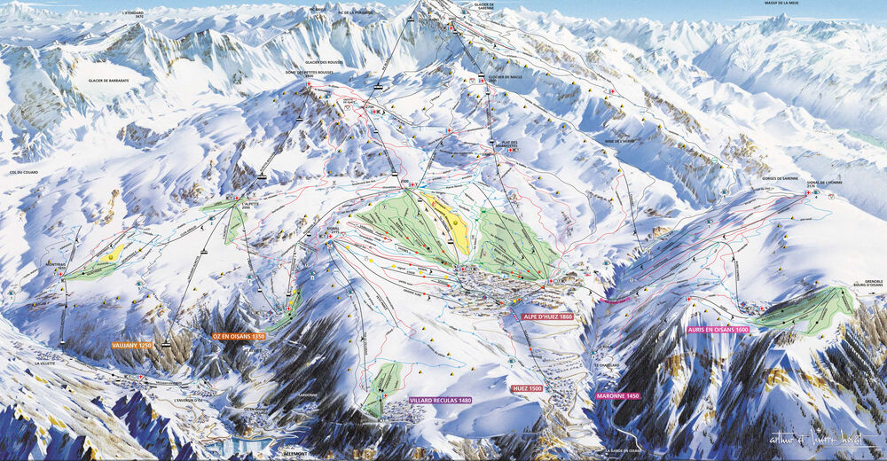 Plan skijaških staza Skijaško područje Alpe d'Huez / Alpe d'Huez Grand Domaine