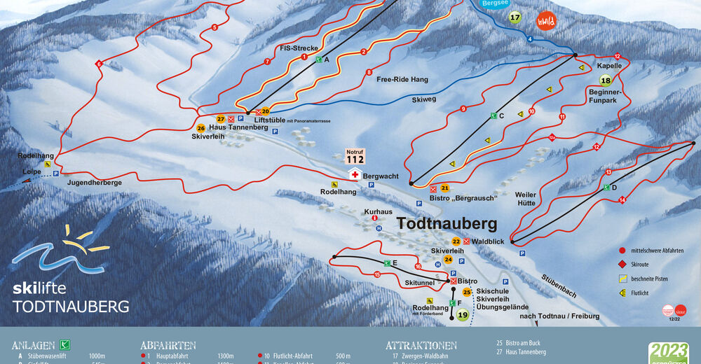 Planul pistelor Zonă de schi Todtnauberg