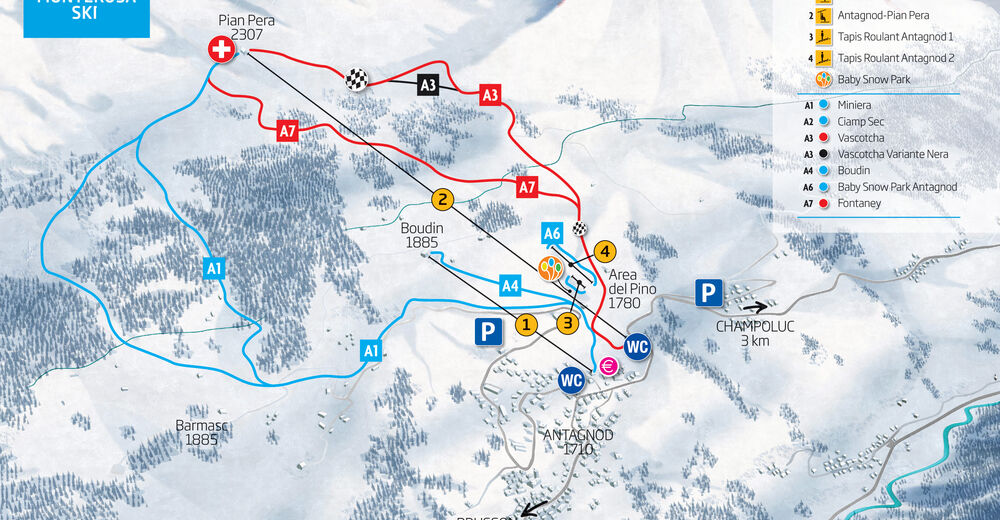 Mappa delle piste Comparto sciistico Antagnod - Ayas