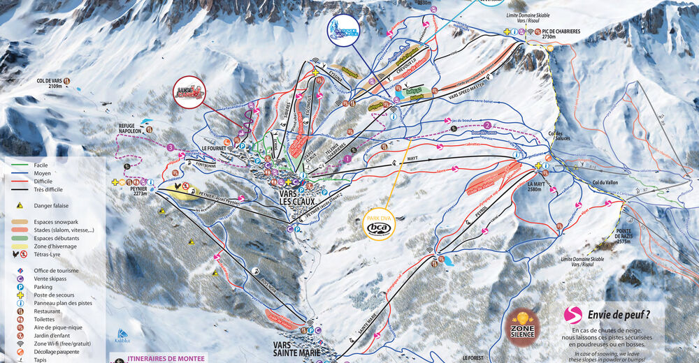 Plan de piste Station de ski Vars - La Fôret Blanche