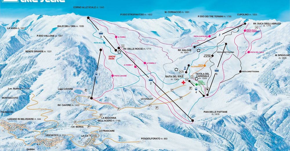 Plan skijaških staza Skijaško područje Corno alle Scale