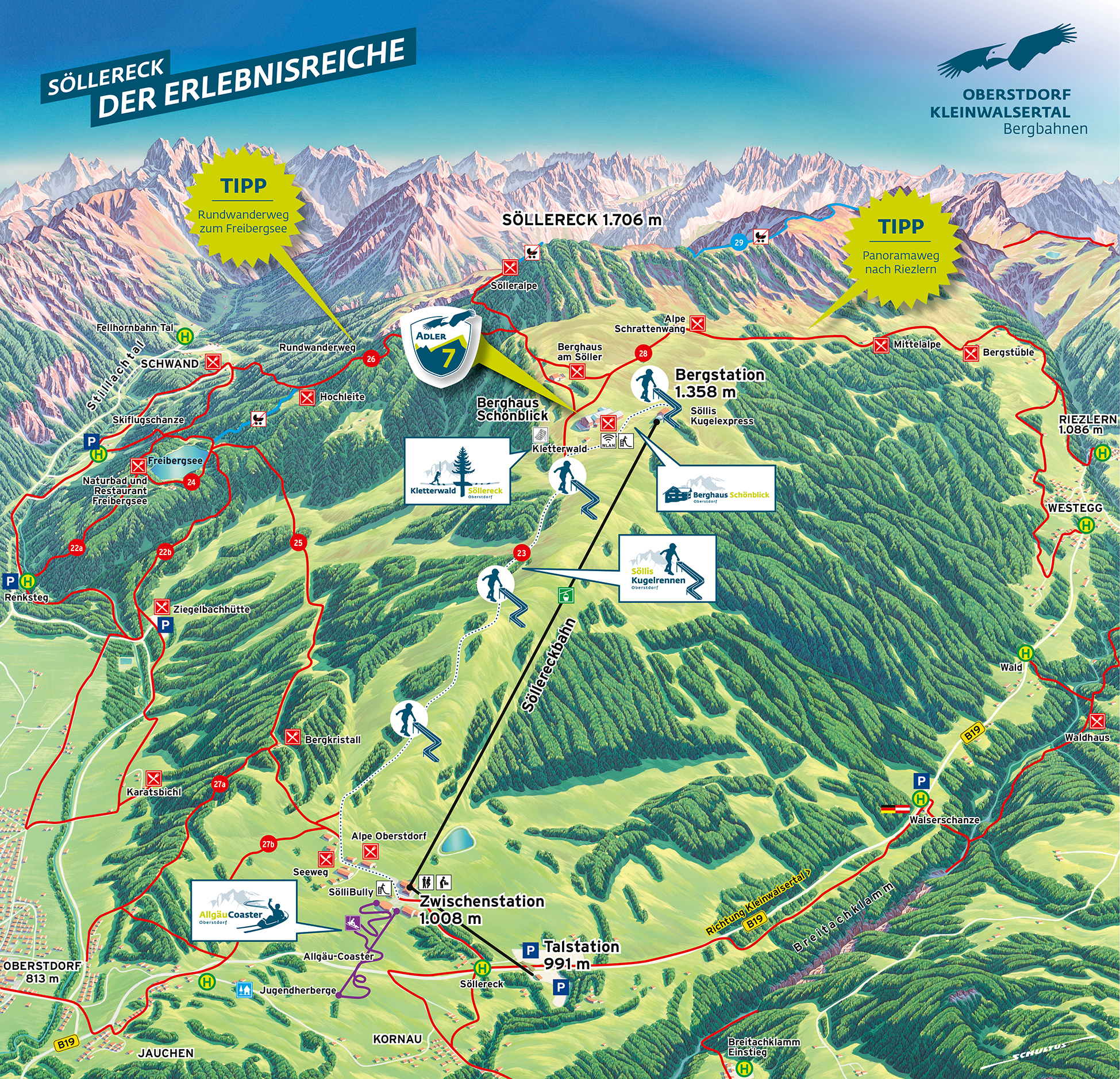 BERGFEX: Panoramakarte Oberstdorf / Söllereck - Höllwies: Karte