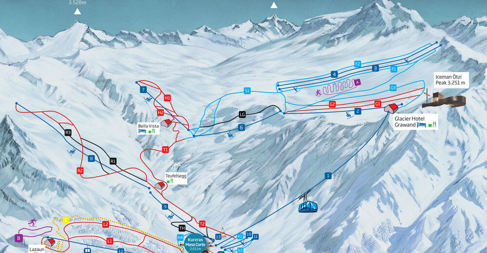 Plan skijaških staza Skijaško područje Schnalstal / Kurzras