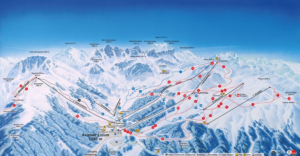 Pisteplan Skigebied Axamer Lizum