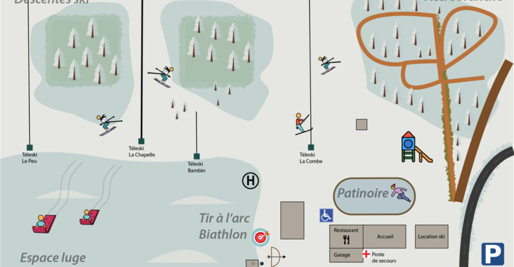 Planul pistelor Zonă de schi La Combe Saint-Pierre