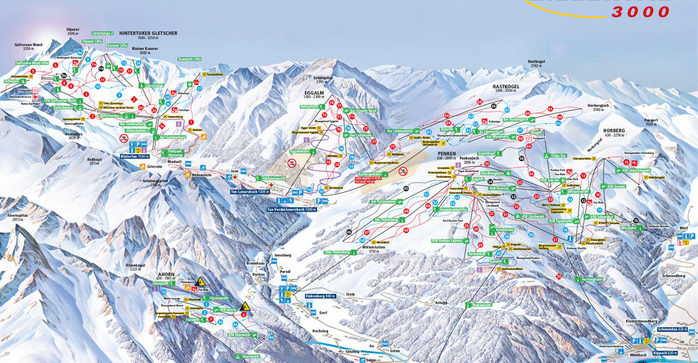 Pályaterv Síterület Ski- und Gletscherwelt Zillertal 3000 / Zillertal