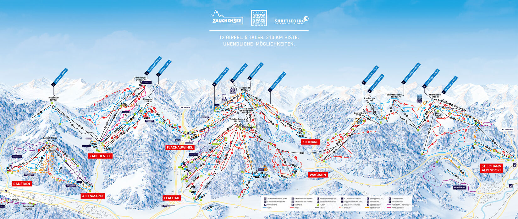 PistenplanSkigebiet Ski amade / Zauchensee / Flachauwinkl