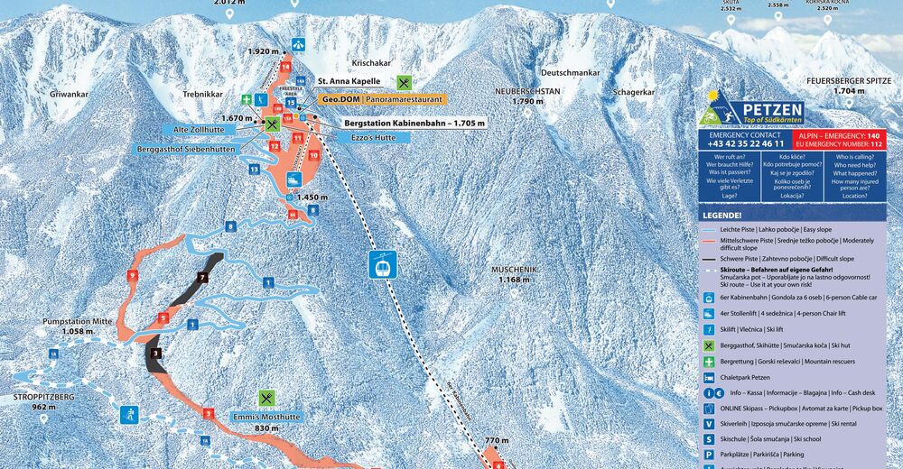 Plan skijaških staza Skijaško područje Petzen / Feistritz ob Bleiburg