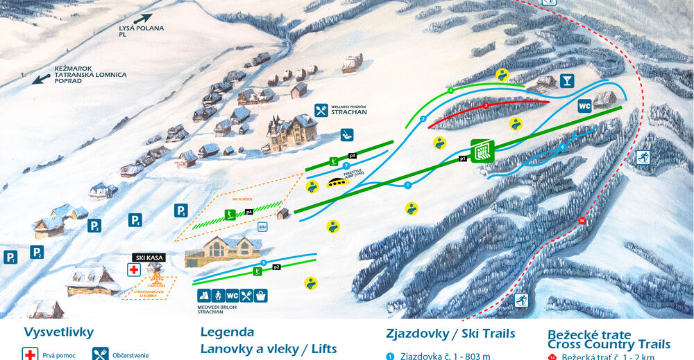 Planul pistelor Zonă de schi Strachan Ski Centrum - Ždiar