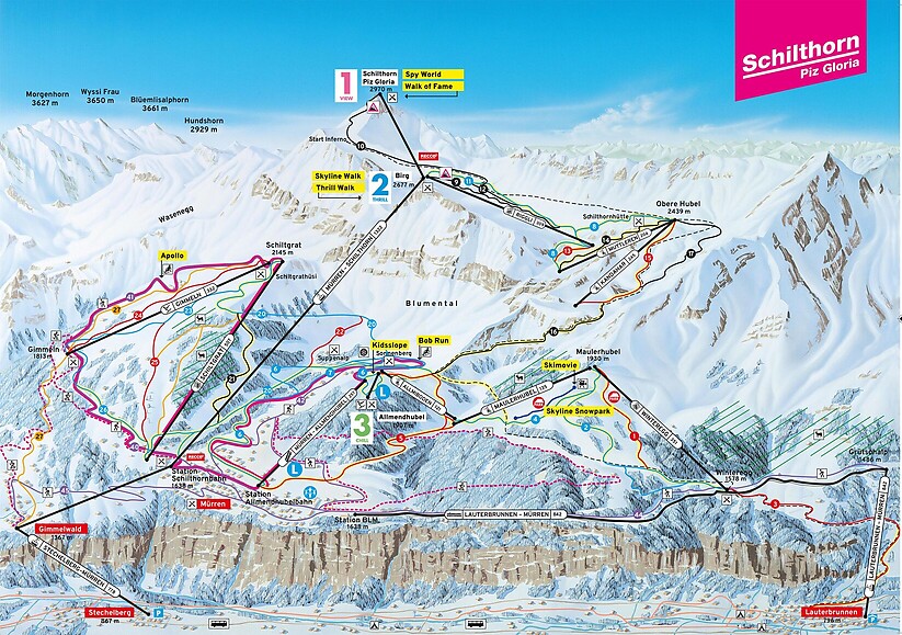 PistenplanSkigebiet Jungfrau Ski Region Mürren - Schilthorn