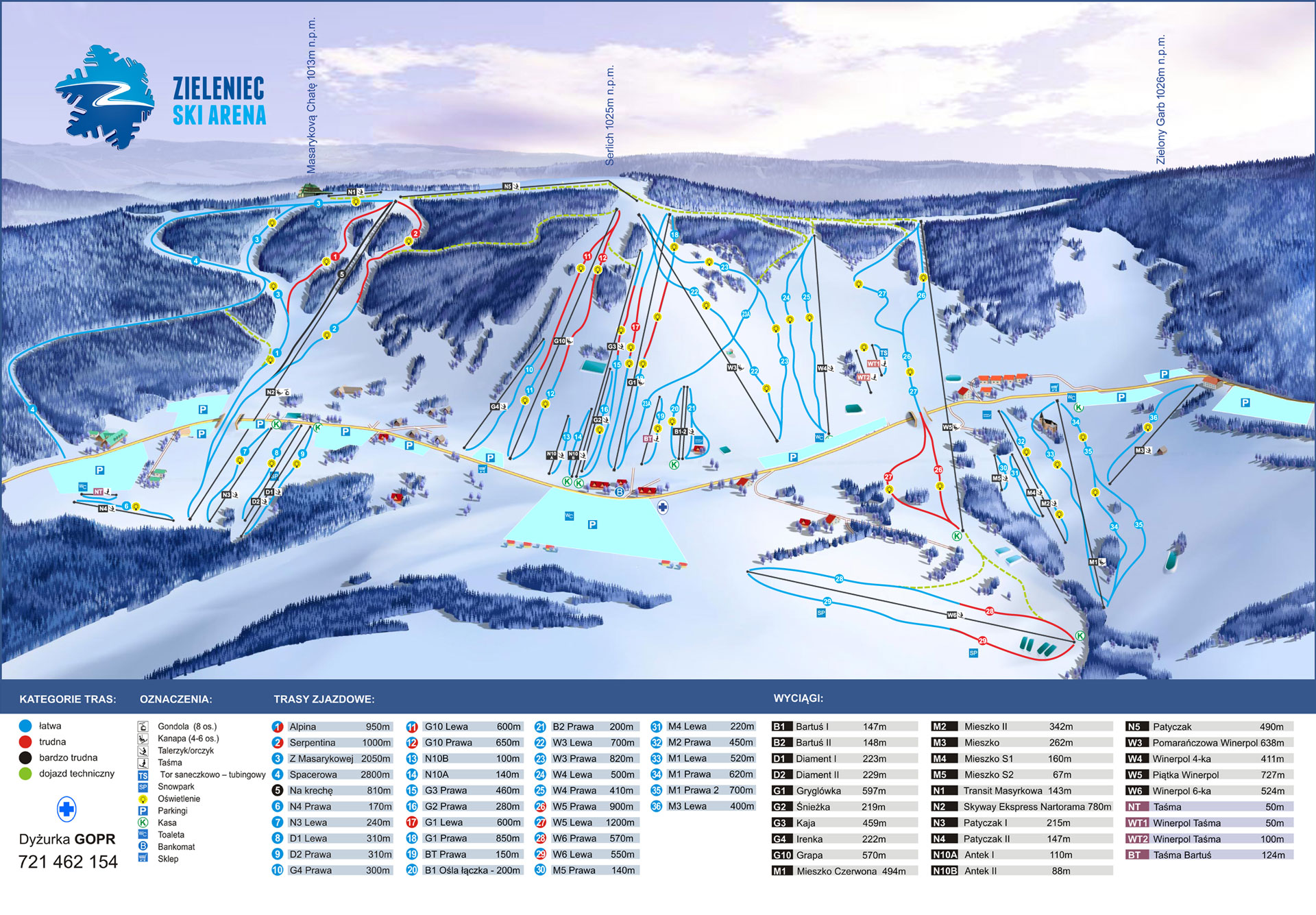 BERGFEX: Mapa stoków Zieleniec - Mapa panoramiczna Zieleniec - Mapa Zieleniec