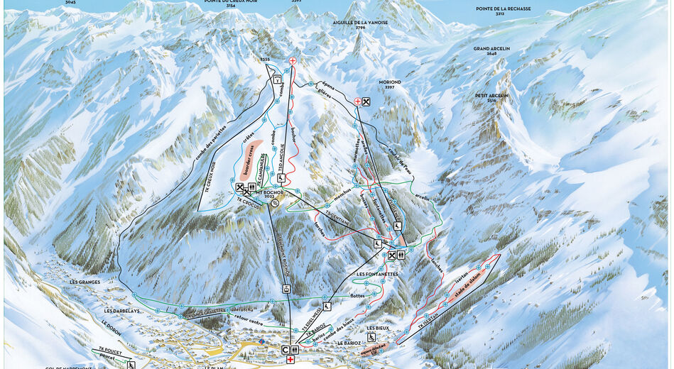 Planul pistelor Zonă de schi Pralognan la Vanoise