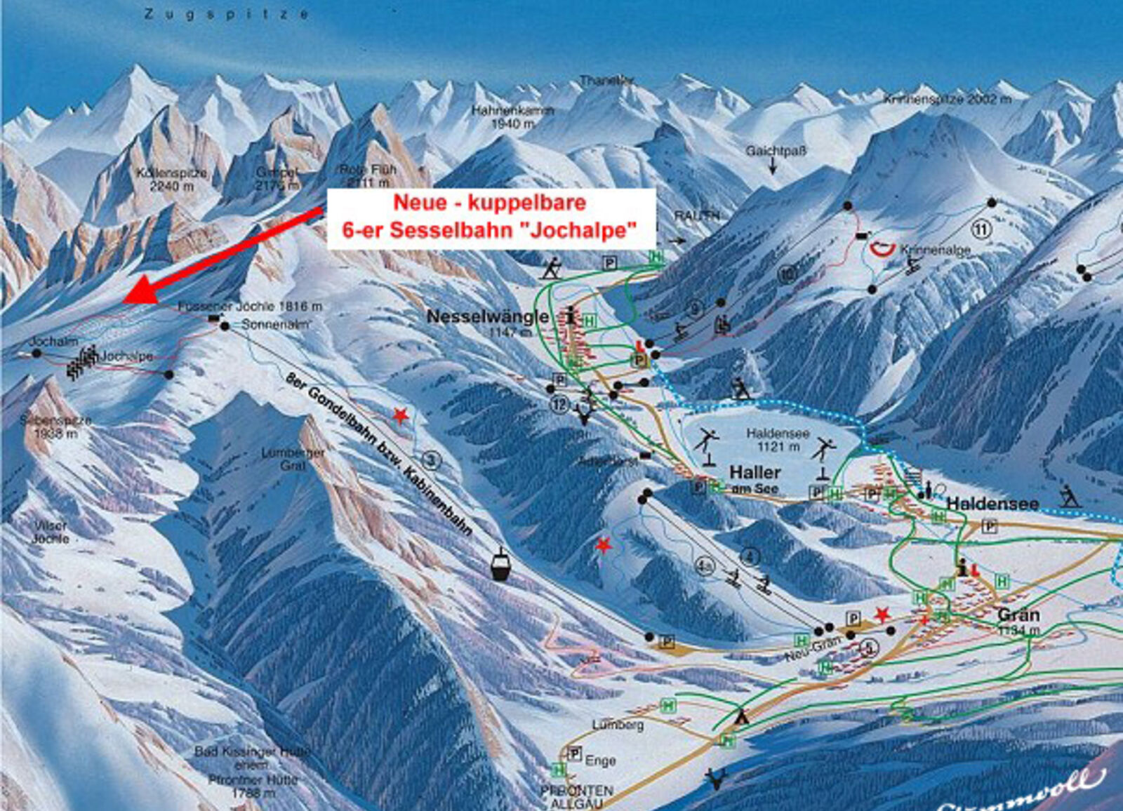 Pistenplan Skigebiet Füssener Jöchle / Grän
