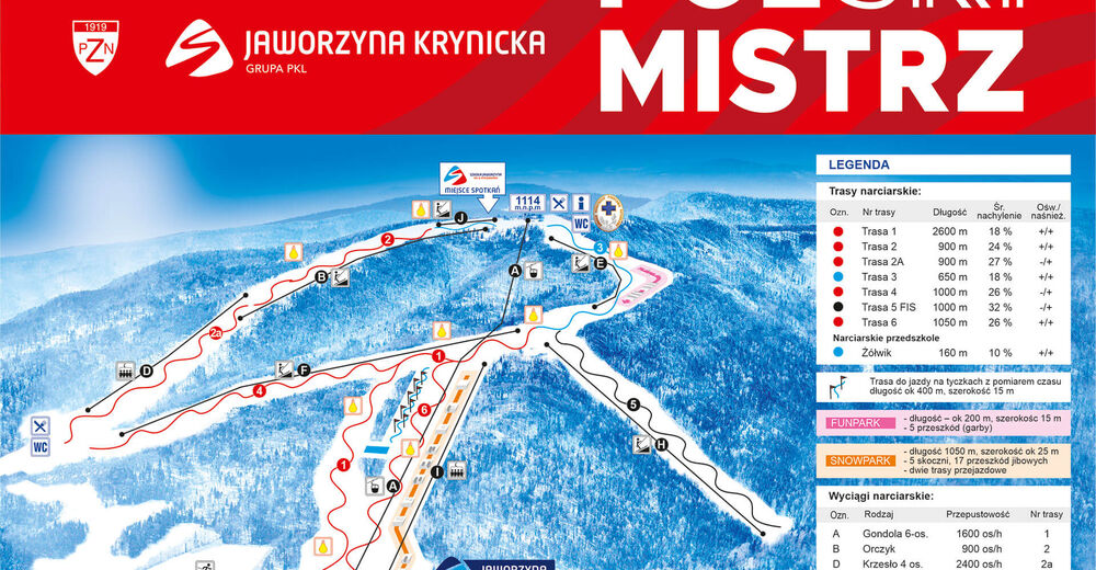 Plan skijaških staza Skijaško područje Jaworzyna Krynicka