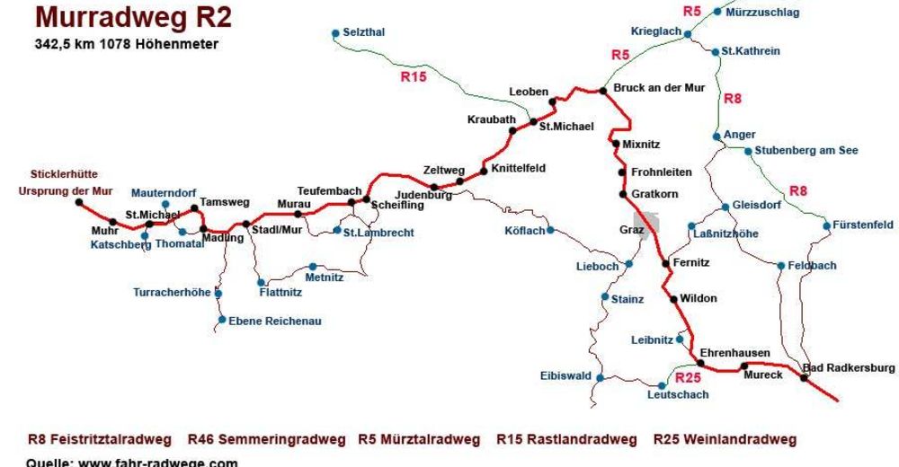 Murradweg R2 - BERGFEX - Lange afstand fietsroute - Tocht Stiermarken