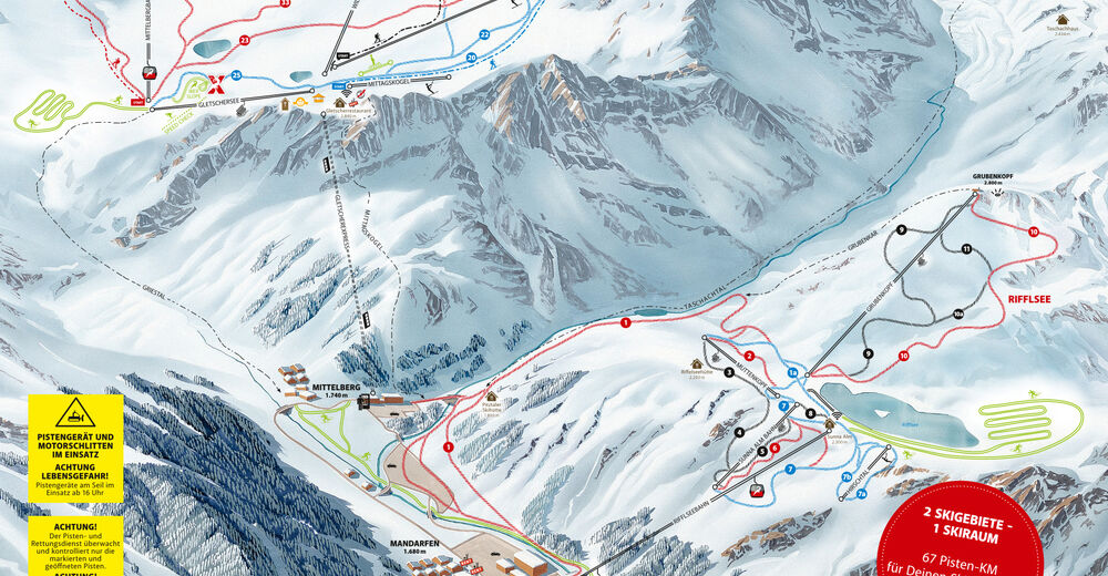 Plan skijaških staza Skijaško područje Pitztaler Gletscher / Rifflsee / Pitztal