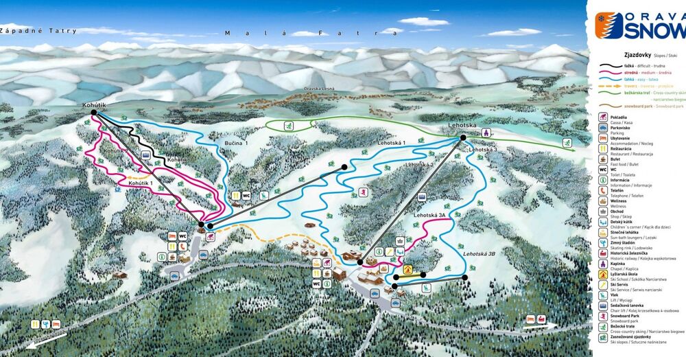 План лыжни Лыжный район Orava Snow - Oravská Lesná