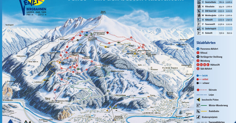 Pisteplan Skigebied Landeck / Zams / Fliess / Venetregion