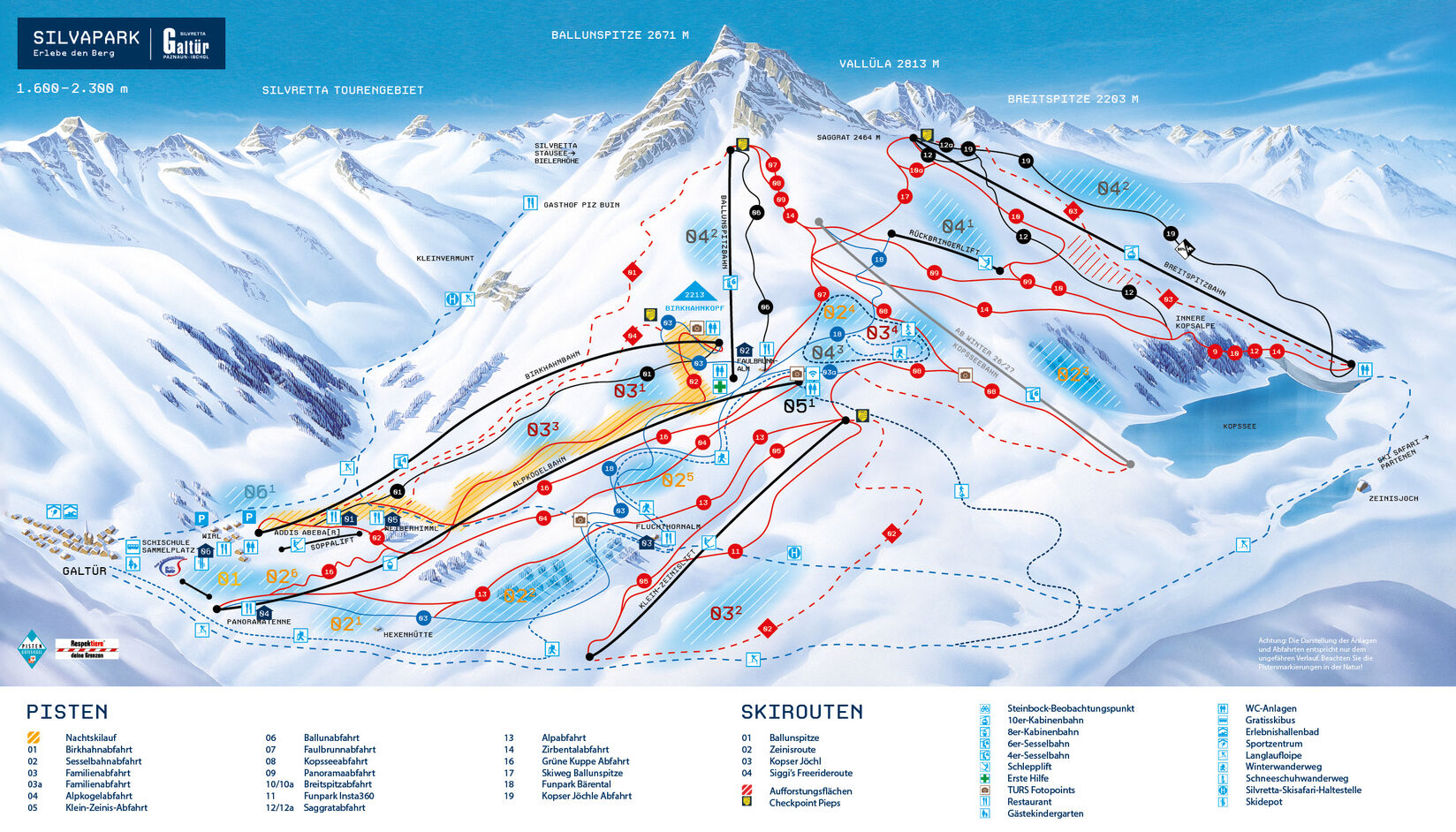 PistenplanSkigebiet Silvapark Galtür / Paznaun-Ischgl