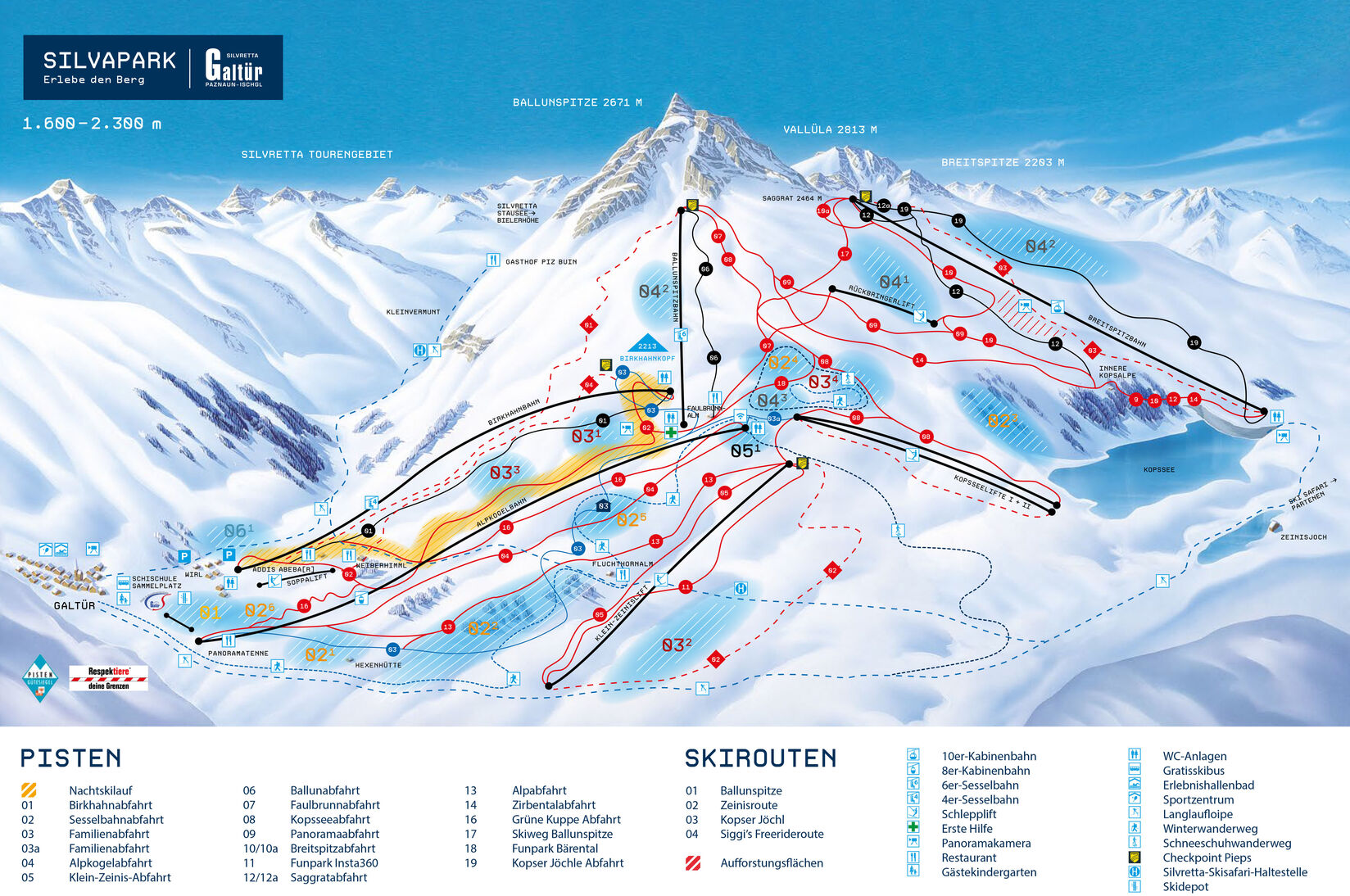 PistenplanSkigebiet Silvapark Galtür / Paznaun-Ischgl