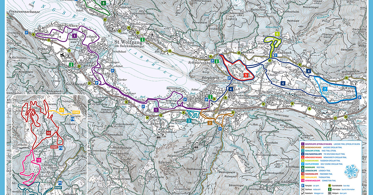 BERGFEX: Trail Map Wolfgangsee - Postalm: Cross-country skiing