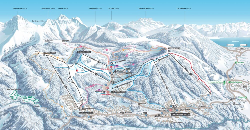 План лыжни Лыжный район Les Paccots - Châtel Saint Denis