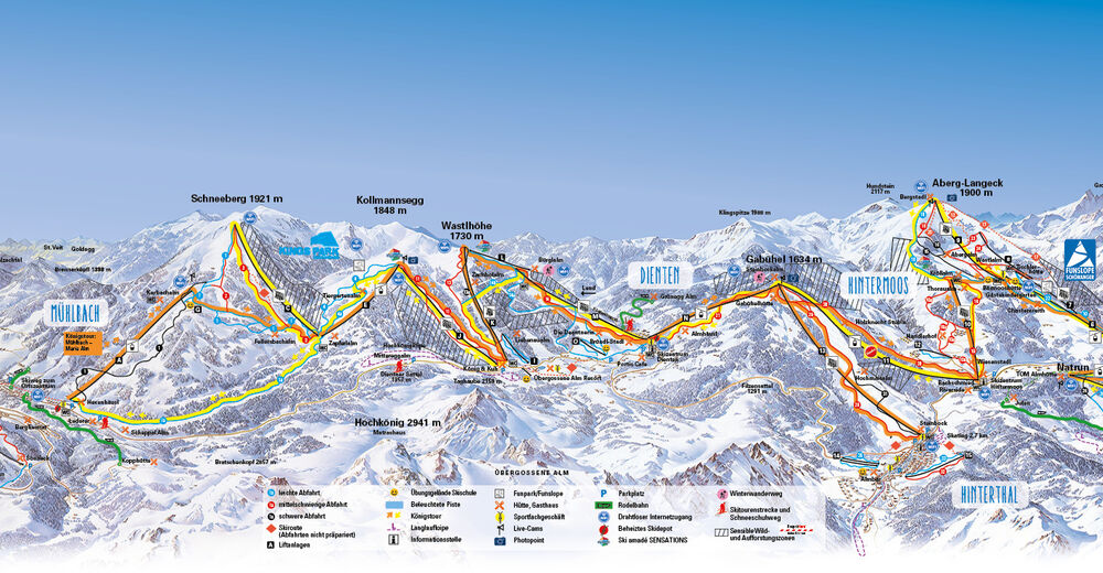 Piste map Ski resort Ski amade / Hochkönig / Maria Alm /  Dienten / Mühlbach