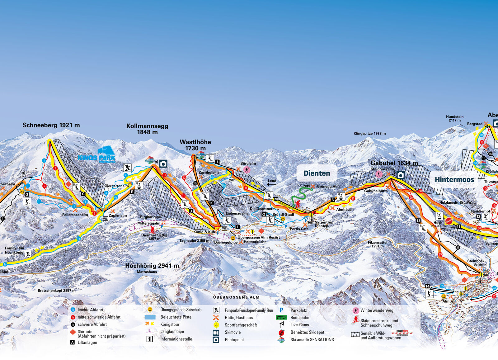 Pistenplan Skigebiet Ski amade / Hochkönig / Maria Alm /  Dienten / Mühlbach