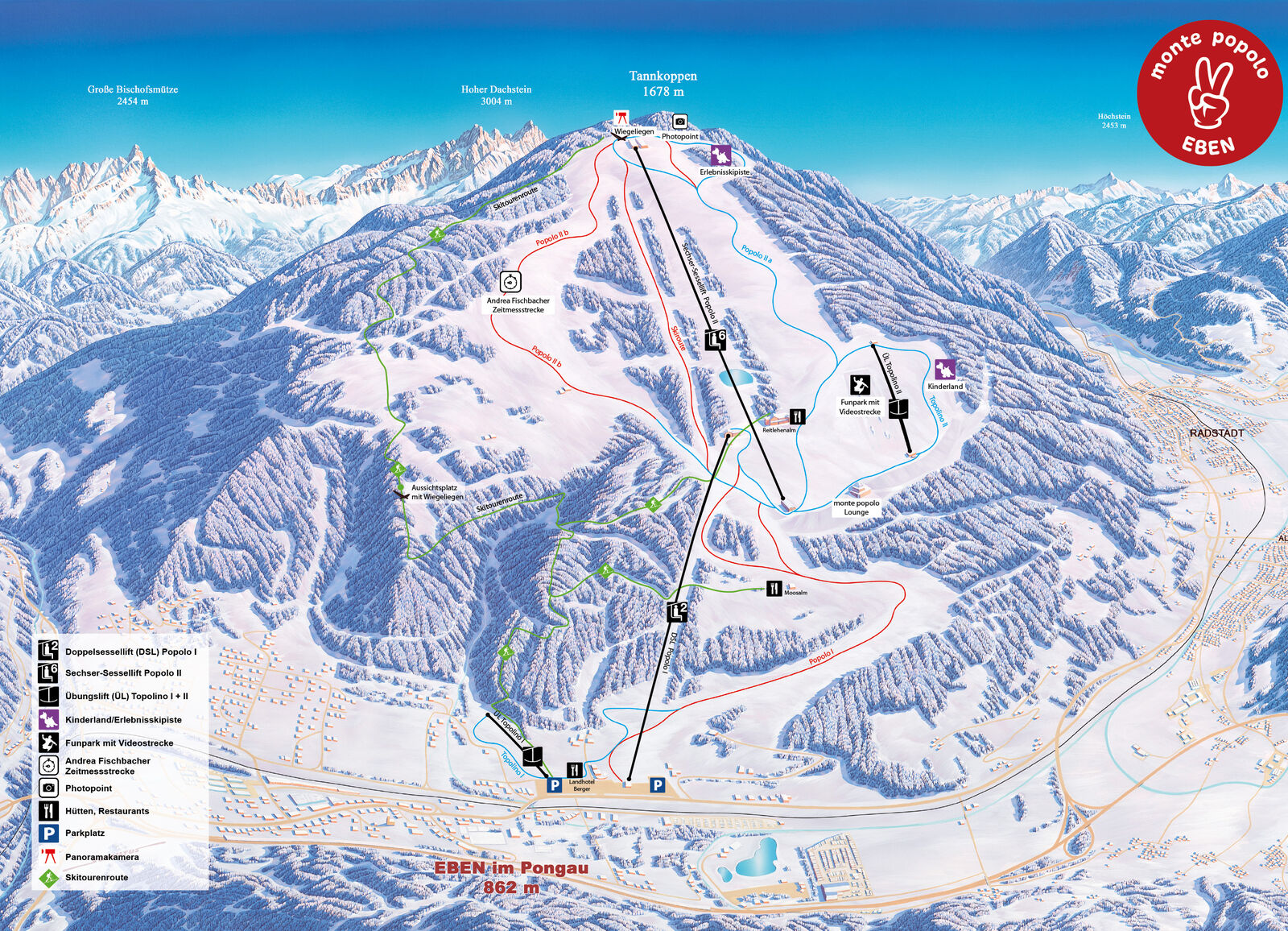 Pistenplan Skigebiet Ski amade / Eben / monte popolo