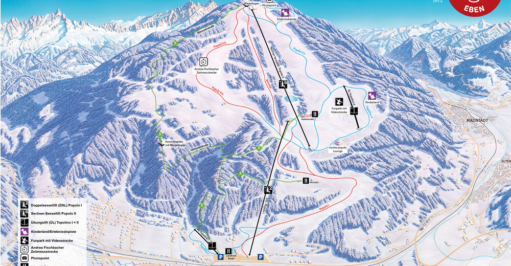 Pisteplan Skiområde Ski amade / Eben / monte popolo