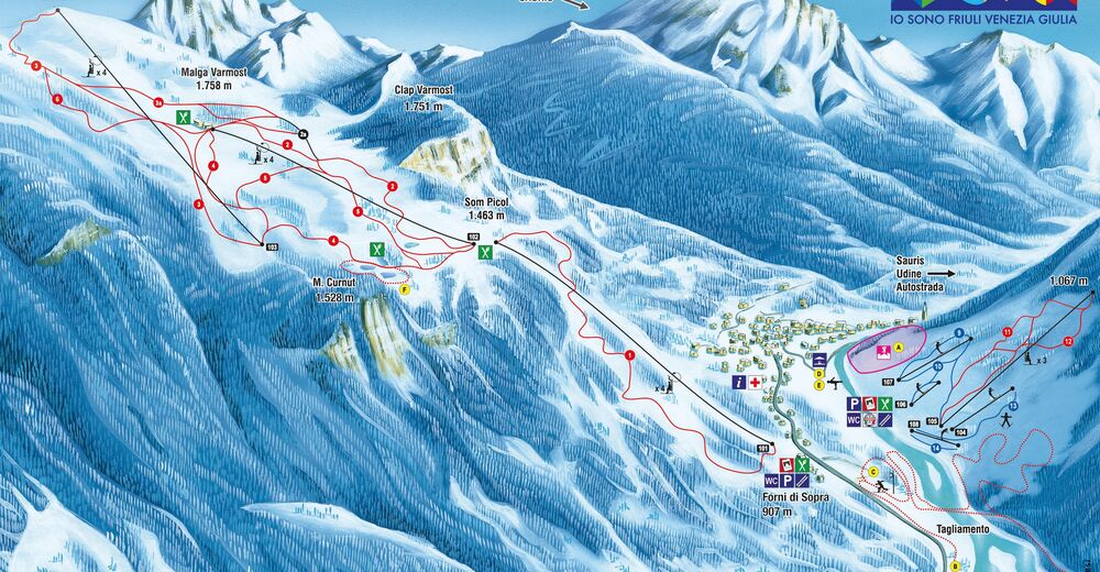 Pistenplan Skigebiet Forni di Sopra