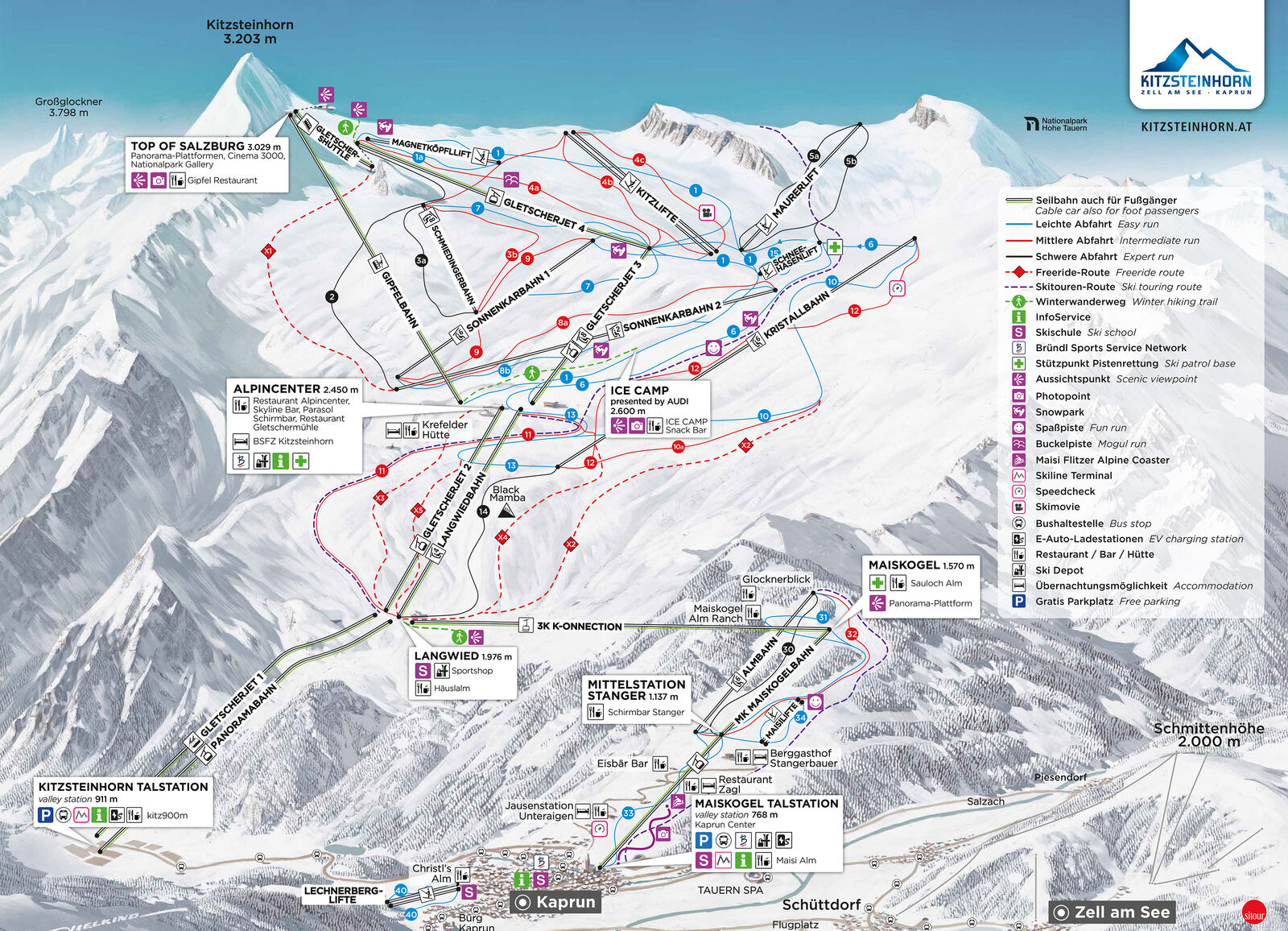 Pistenplan Skigebiet Kitzsteinhorn / Kaprun / Zell am See