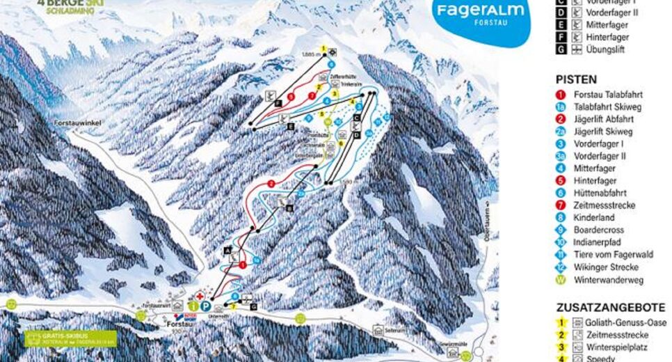 Pistenplan Skigebiet Fageralm - Forstau / Ski amade