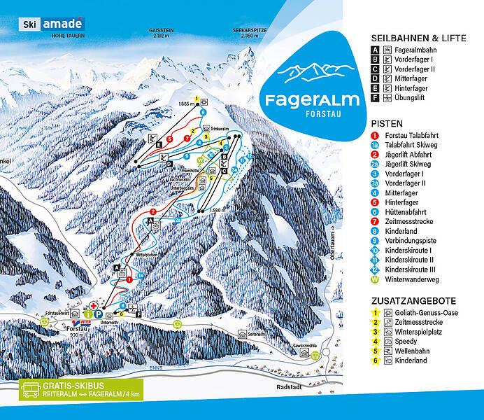 PistenplanSkigebiet Fageralm - Forstau / Ski amade