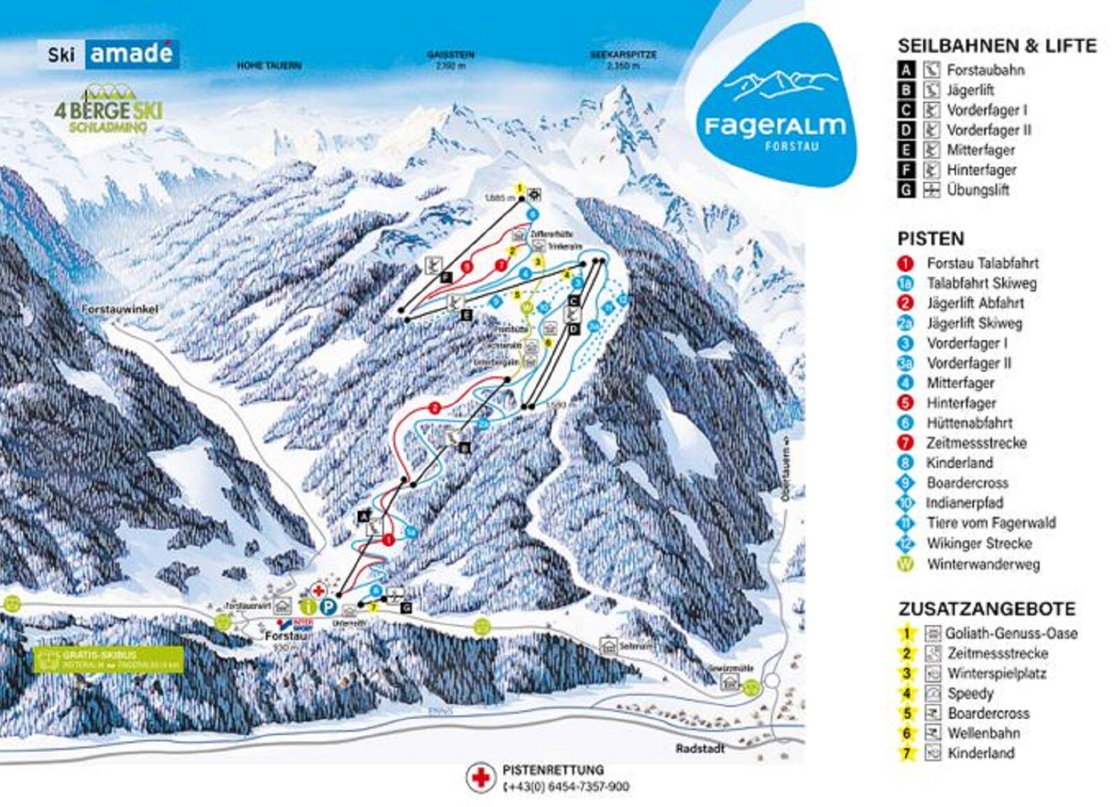 Pistenplan Skigebiet Fageralm - Forstau / Ski amade
