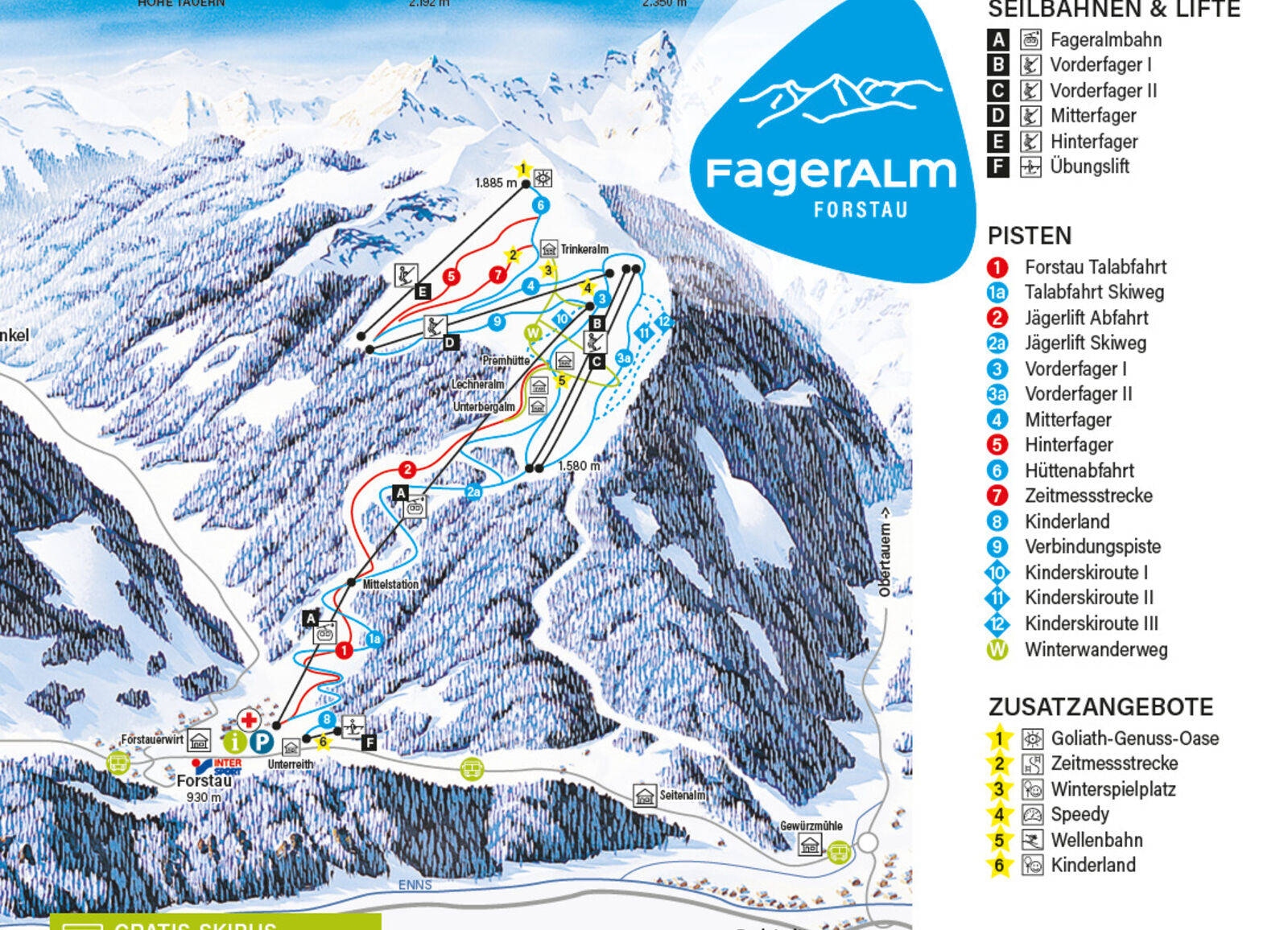 Pistenplan Skigebiet Fageralm - Forstau / Ski amade Pistenplan Skigebiet Fageralm - Forstau / Ski amade