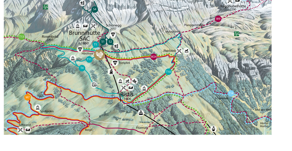 Plan skijaških staza Skijaško područje Brunni-Bahnen Engelberg