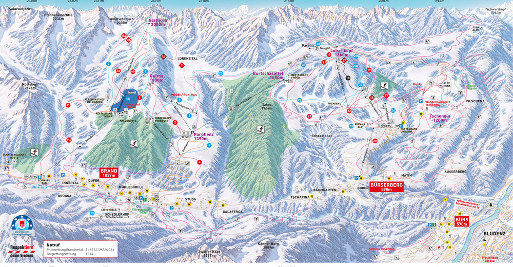 Mapa stoków Ośrodek narciarski Brandnertal