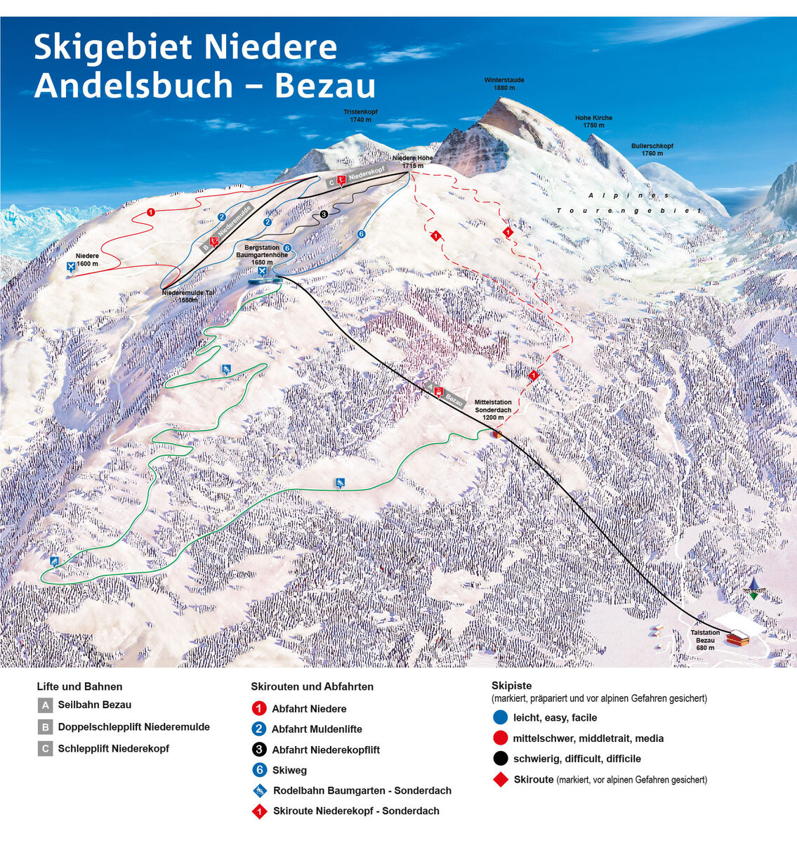 PistenplanSkigebiet Seilbahn Bezau