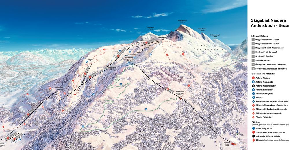 Pisteplan Skigebied Seilbahn Bezau