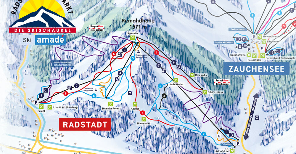 Plán sjezdovek Lyžařský areál Ski amade / Radstadt / Altenmarkt