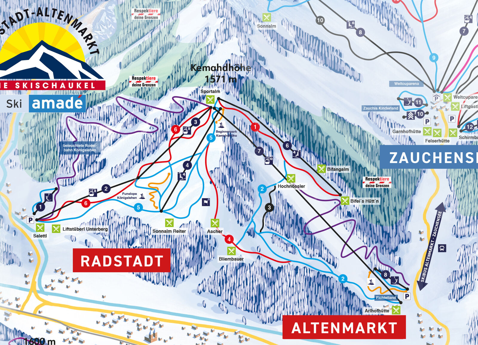 Pistenplan Skigebiet Ski amade / Radstadt / Altenmarkt