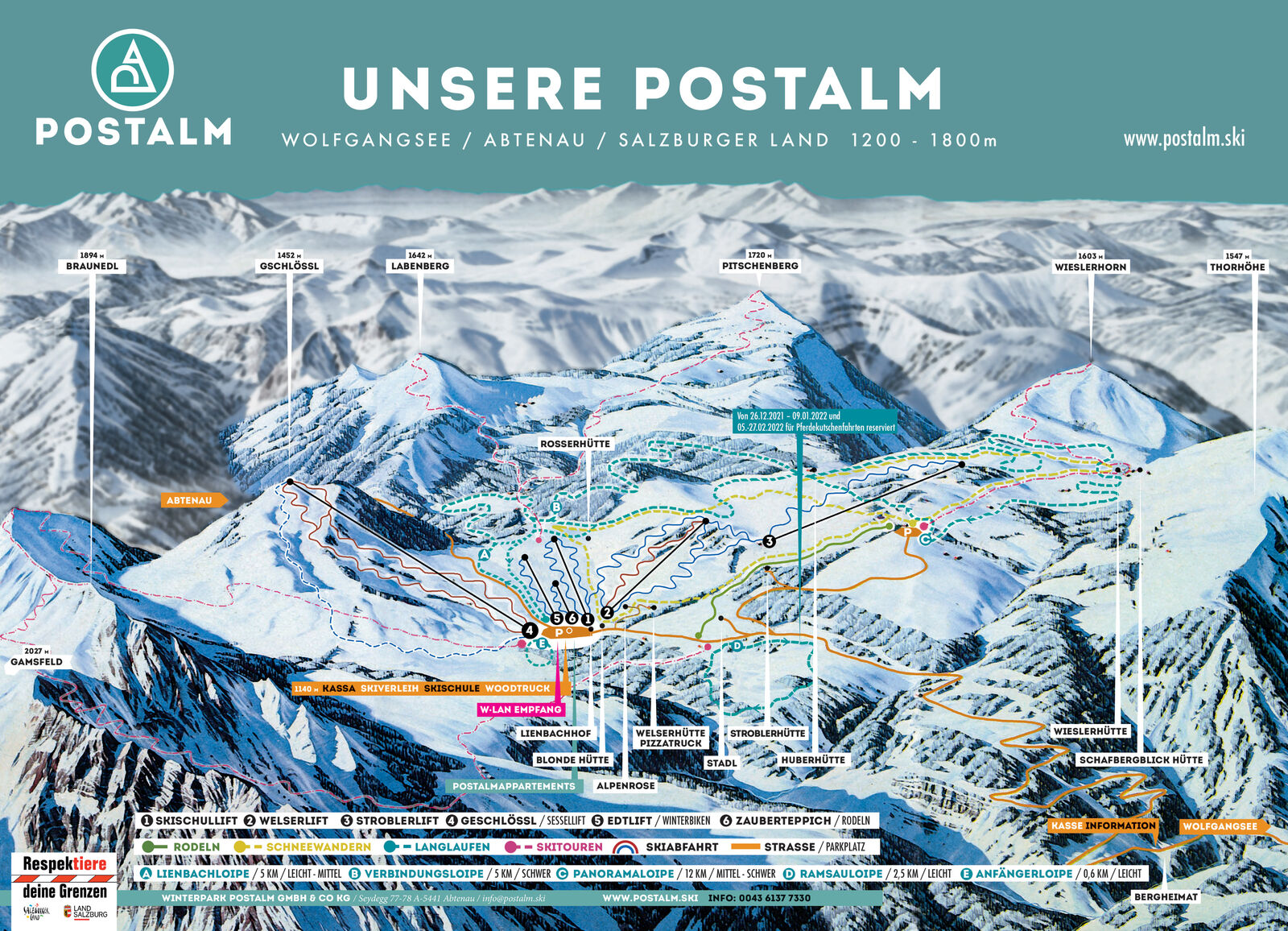 Pistenplan Skigebiet Winterpark Postalm