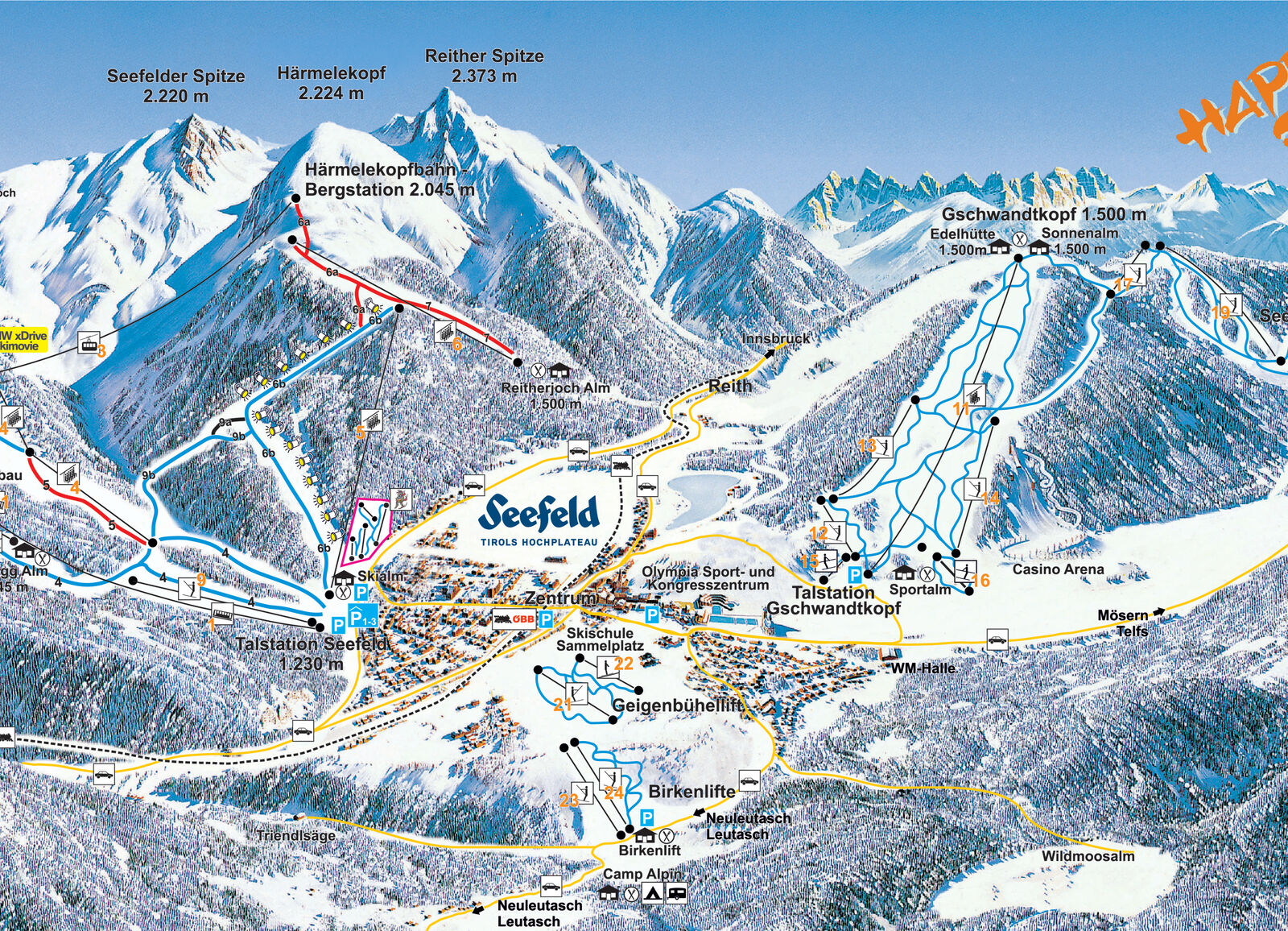Pistenplan Skigebiet Hinterfeldlift Mösern