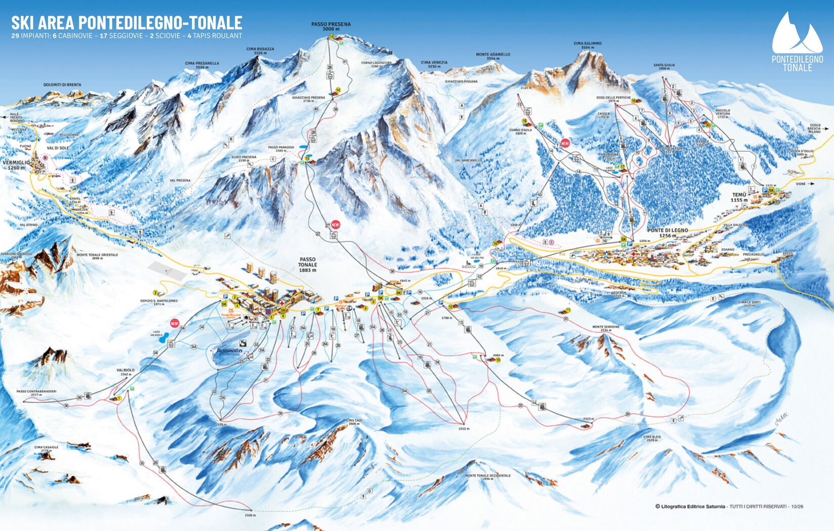 PistenplanSkigebiet Ponte di Legno - Temù - Adamello Ski