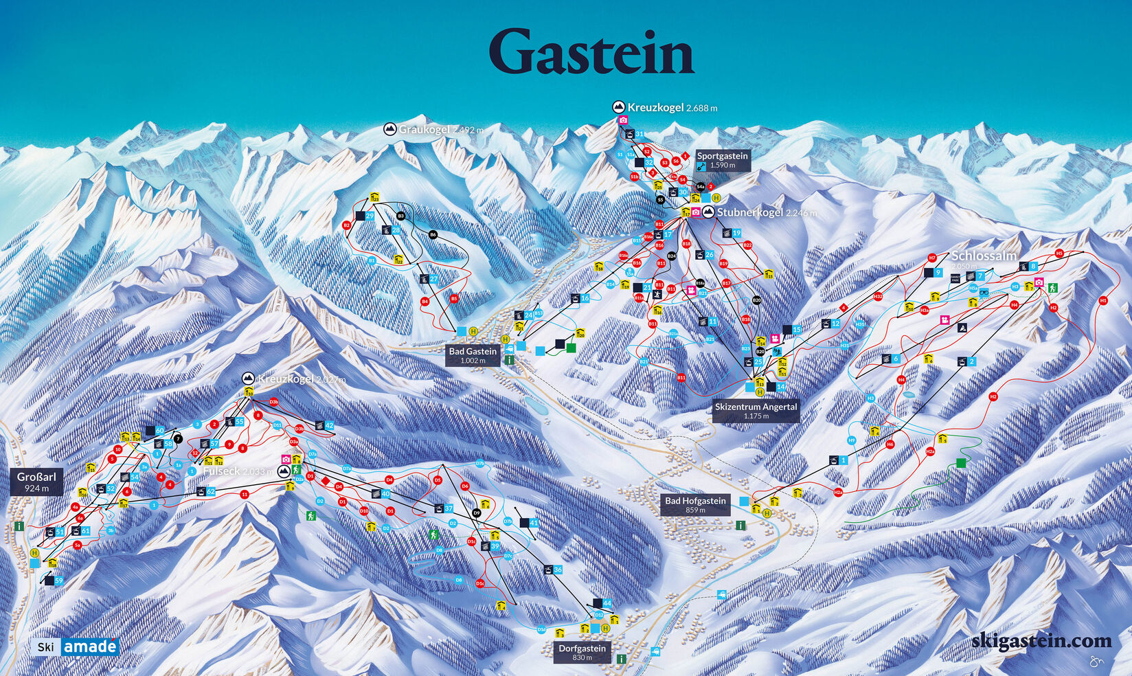 BERGFEX: Pistenplan Bad Hofgastein / Ski Amade - Panoramakarte Bad ...