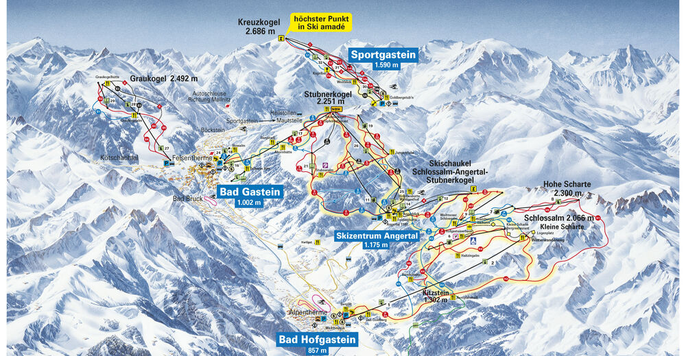 Plan skijaških staza Skijaško područje Bad Hofgastein / Ski amade