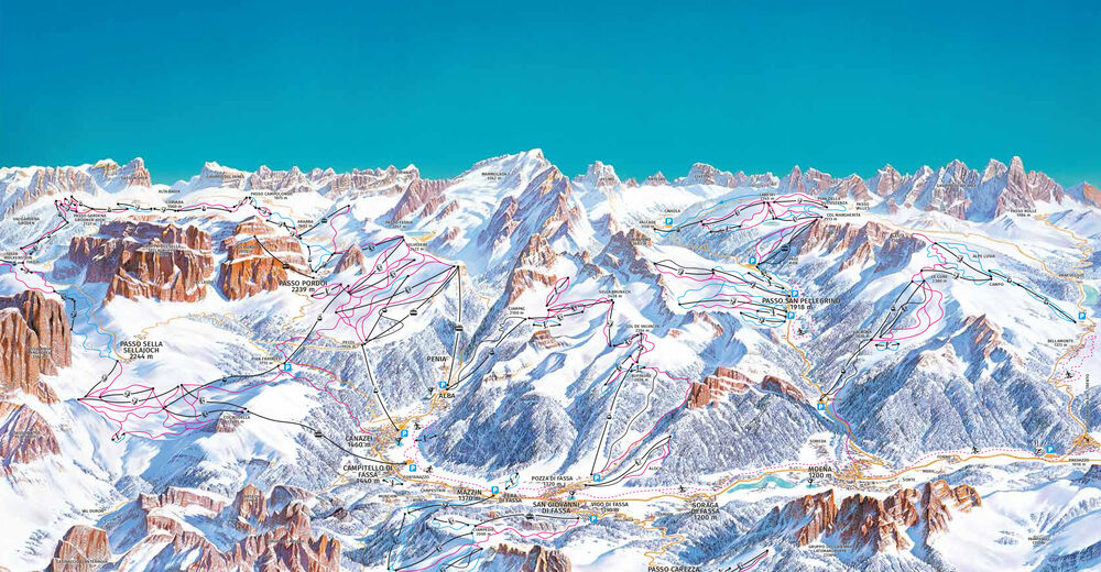 Planul pistelor Zonă de schi Campitello - Col Rodella / Val di Fassa