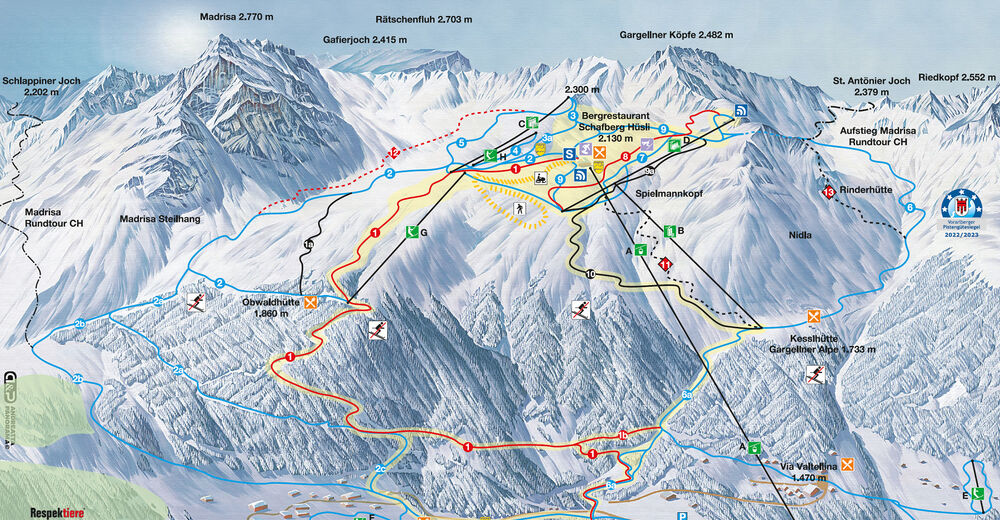 Mapa zjazdoviek Lyžiarske stredisko Gargellen / Montafon